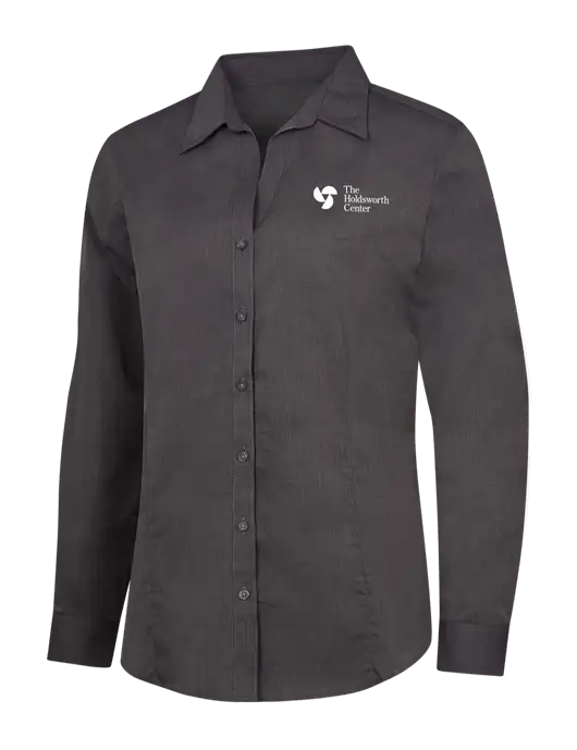 Womens Soft Black Crosshatch Easy Care Shirt w/Holdsworth Center Logo