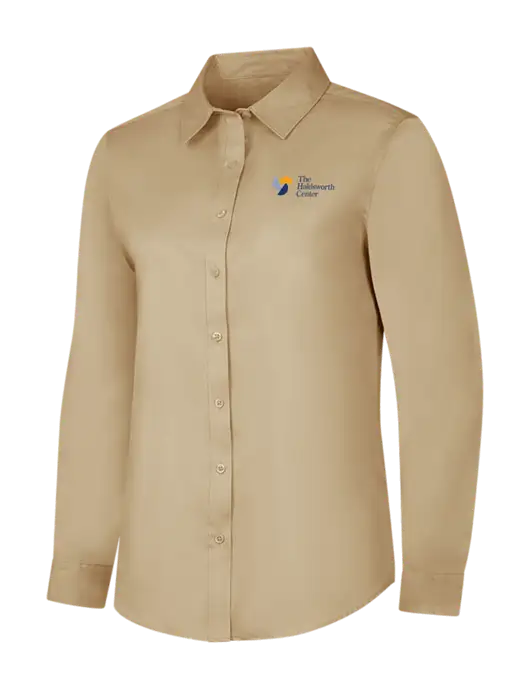 Dark Tan Womens Long Sleeve Superpro React Twill Shirt w/Holdsworth Center Logo