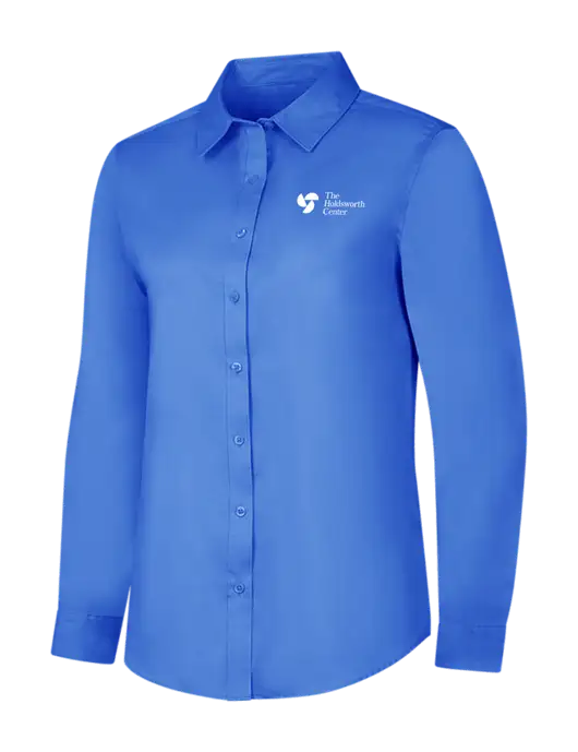 Dark Carolina Blue Womens Long Sleeve Superpro React Twill Shirt w/Holdsworth Center Logo