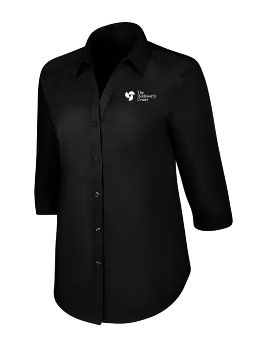 Womens Black 3/4 Sleeve Carefree Poplin Shirt w/Holdsworth Center Logo
