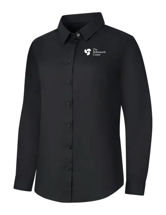 Womens Black Long Sleeve Carefree Poplin Shirt w/Holdsworth Center Logo