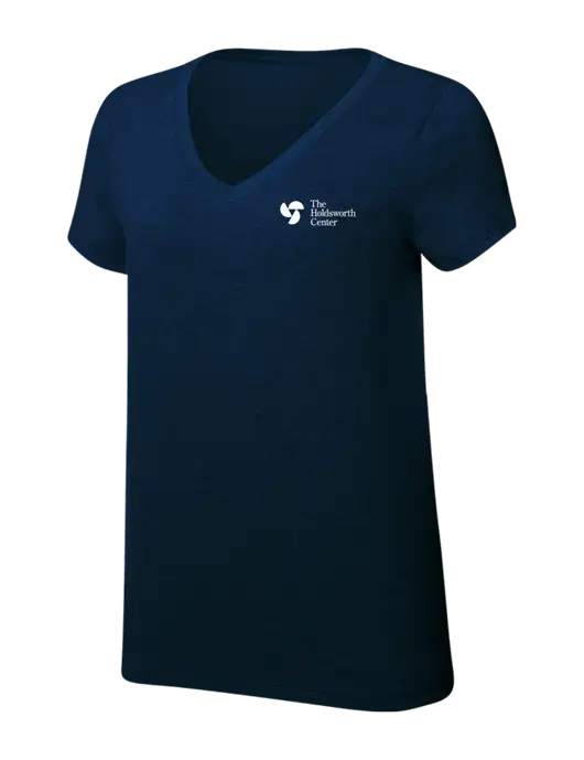 Womens Simply Soft V-Neck New Navy 4.5oz  Poly/Combed Ring Spun Cotton T-Shirt w/Holdsworth Center Logo