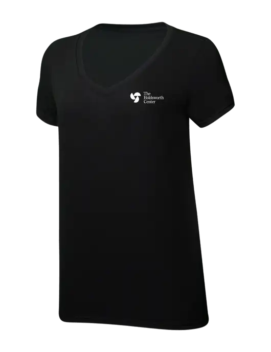 Womens Simply Soft V-Neck Black 4.5oz  Poly/Combed Ring Spun Cotton T-Shirt w/Holdsworth Center Logo