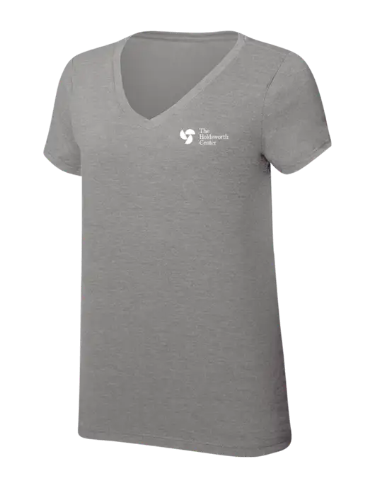 Womens Simply Soft V-Neck Grey Frost 4.5oz  Poly/Combed Ring Spun Cotton T-Shirt w/Holdsworth Center Logo