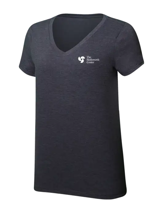 Womens Simply Soft V-Neck Heather Charcoal 4.5oz  Poly/Combed Ring Spun Cotton T-Shirt w/Holdsworth Center Logo