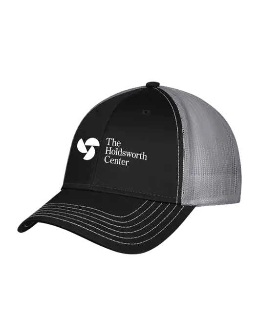 Black/Medium Dark Grey Mesh Trucker Cap Snap Back w/Holdsworth Center Logo