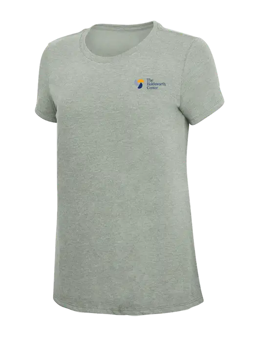 Womens Simply Soft Heathered Light Grey 4.5oz Poly/Combed Ring Spun Cotton T-Shirt w/Holdsworth Center Logo