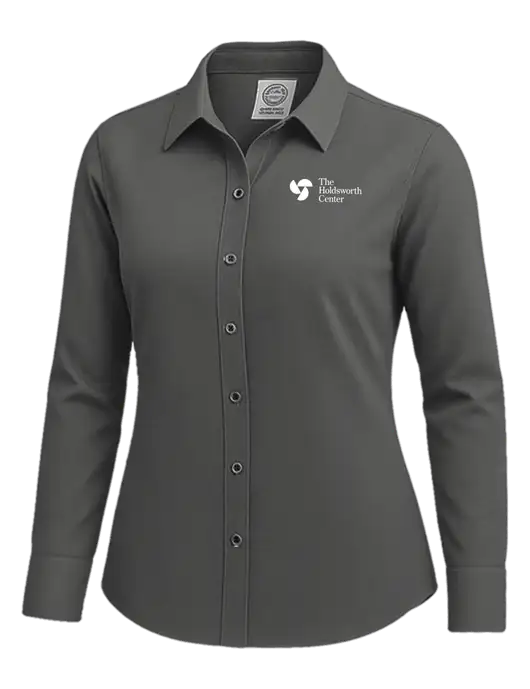 Brooks Brothers Womens Dark Grey Wrinkle-Free Stretch Nailhead Shirt w/Holdsworth Center Logo