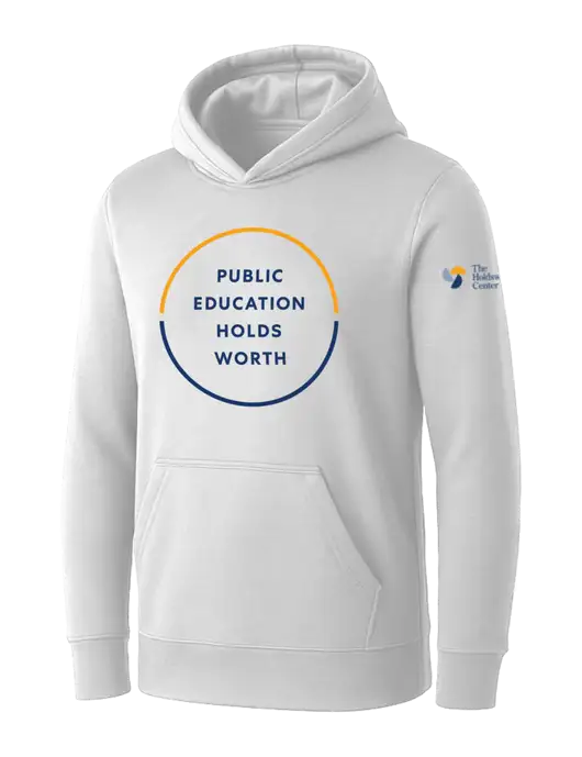 Womens White Core Fleece Pullover Hooded Sweatshirt w/Holdsworth Center Logo, Public Education Logo