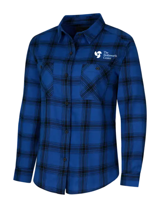 Womens Royal/Black Plaid Flannel Shirt w/Holdsworth Center Logo