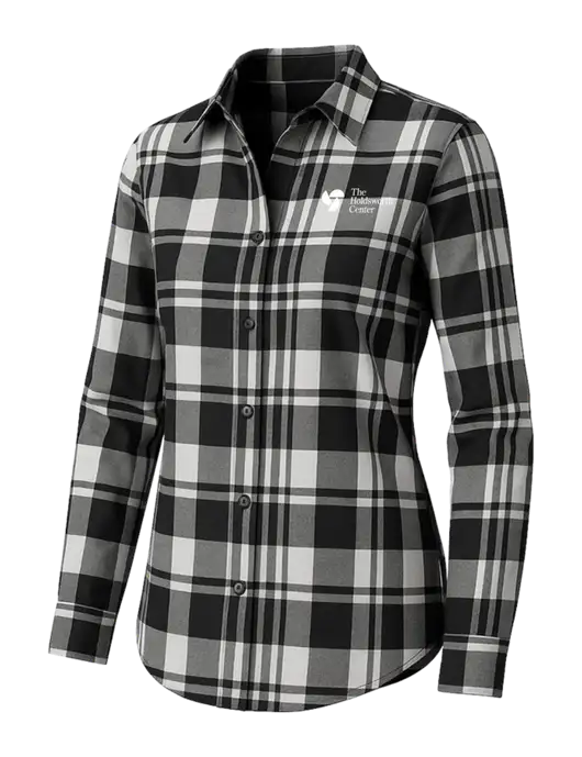 Womens White/Black Plaid Flannel Tunic w/Holdsworth Center Logo