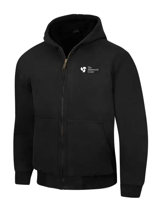 CornerStone Black Washed Duck Cloth Insulated Hooded Work Jacket w/Holdsworth Center Logo