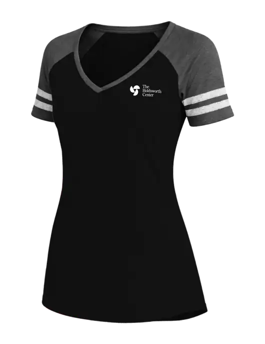 Womens Black/Charcoal Heather V-Neck Game Tee w/Holdsworth Center Logo