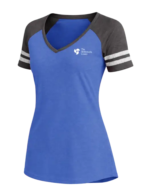 Womens Royal Heather/Charcoal Heather V-Neck Game Tee w/Holdsworth Center Logo