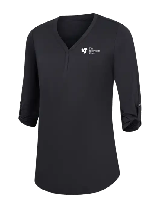 Womens Black City Stretch 3/4-Sleeve Tunic w/Holdsworth Center Logo