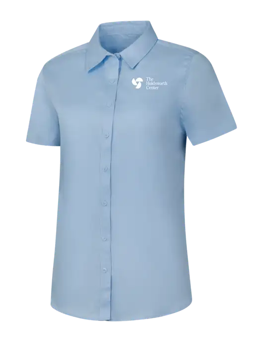 Womens Light Blue Short Sleeve Superpro React Twill Shirt w/Holdsworth Center Logo