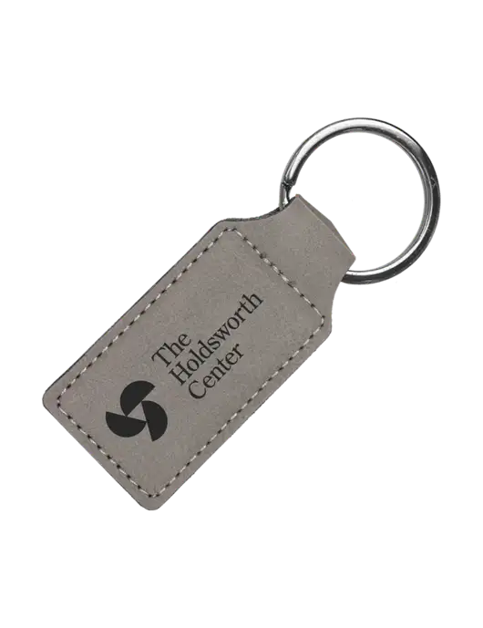 Grey Laserable Leatherette Rectangle Keychain w/Holdsworth Center Logo