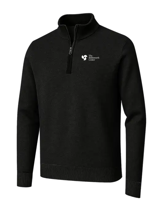 Brooks Brothers Black Washable Merino Birdseye 1/4-Zip Sweater w/Holdsworth Center Logo
