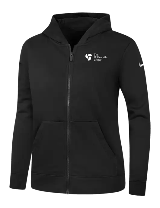 Nike Womens Club Fleece Sleeve Swoosh Full-Zip Black Hoodie w/Holdsworth Center Logo
