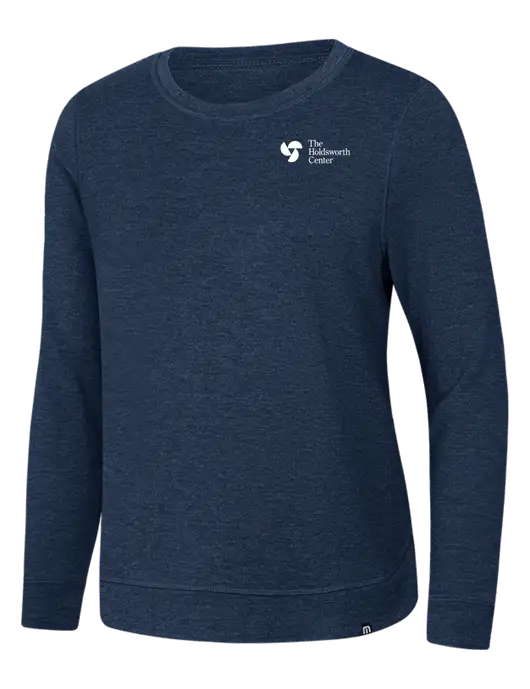 TravisMathew Womens Dark Slate Blue Heather Lightweight Long Weekend Crew w/Holdsworth Center Logo