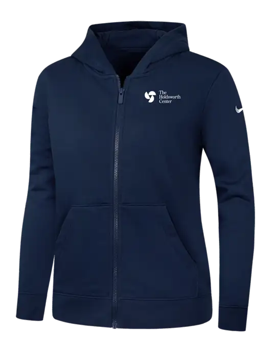 Nike Womens Club Fleece Sleeve Swoosh Full-Zip Dark Navy Hoodie w/Holdsworth Center Logo