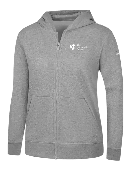 Nike Womens Club Fleece Sleeve Swoosh Full-Zip Dark Grey Heather Hoodie w/Holdsworth Center Logo