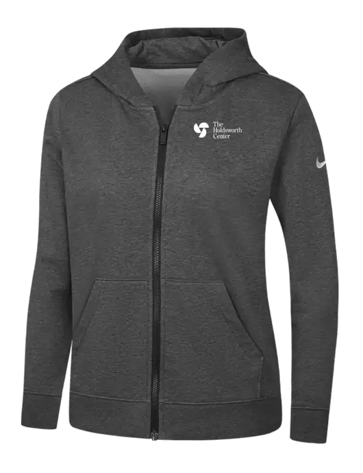 Nike Womens Club Fleece Sleeve Swoosh Full-Zip Charcoal Heather Hoodie w/Holdsworth Center Logo