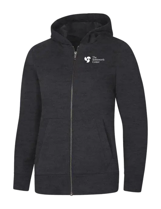 Womens Charcoal Heather Re-Fleece Full-Zip Hoodie w/Holdsworth Center Logo