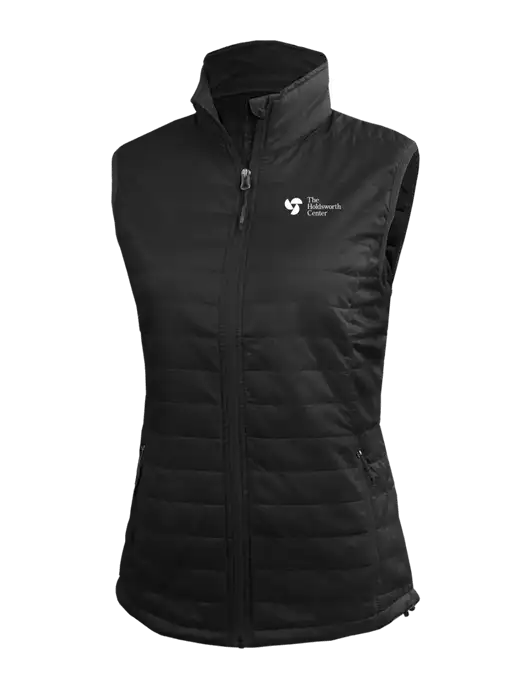 Womens Packable Black Puffy Vest w/Holdsworth Center Logo