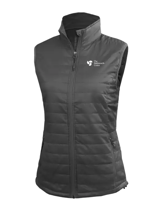 Womens Packable Dark Grey Puffy Vest w/Holdsworth Center Logo