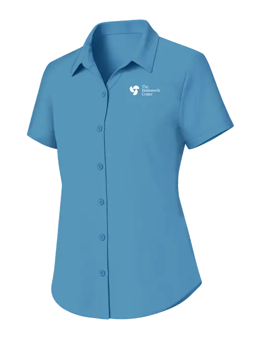 Womens Carolina Blue Short Sleeve UV Dockside Shirt w/Holdsworth Center Logo