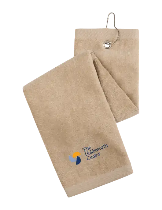 Khaki Tri-Fold Golf Towel with Grommet w/Holdsworth Center Logo