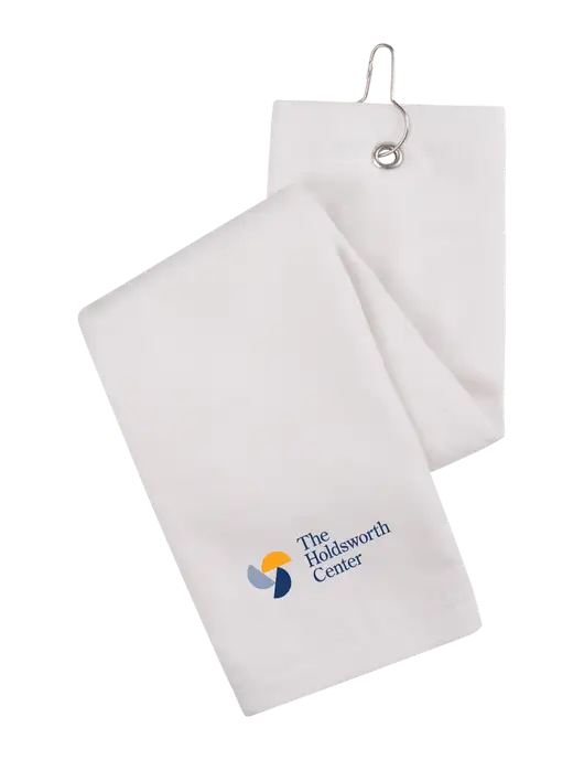 White Tri-Fold Golf Towel with Grommet w/Holdsworth Center Logo