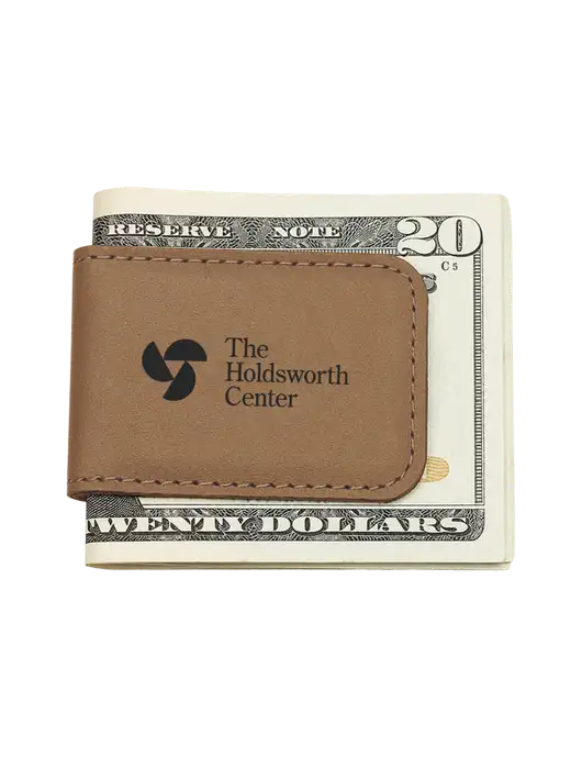 Tan Leatherette Money Clip w/Holdsworth Center Logo