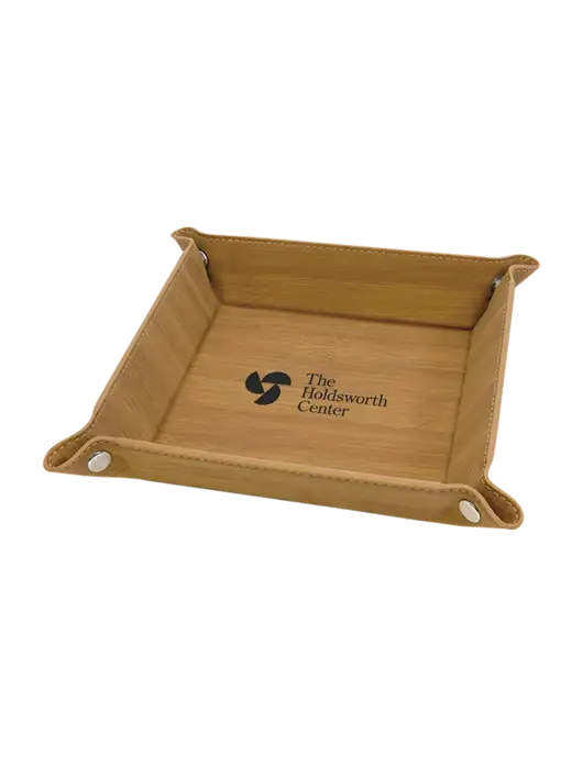 Bamboo Leatherette Valet Tray, 6 x 6 w/Holdsworth Center Logo