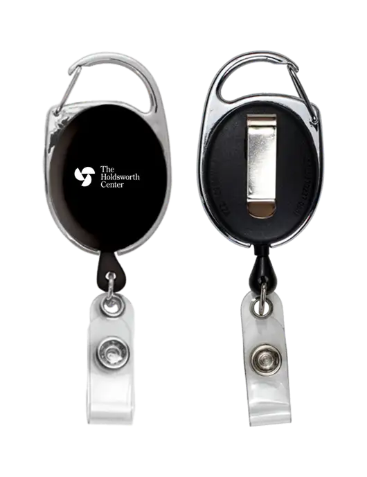 Black Carabiner Style Badge Reel and Badge Holder w/Holdsworth Center Logo