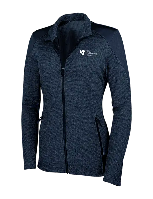 Navy Womens Grid Fleece Jacket w/Holdsworth Center Logo