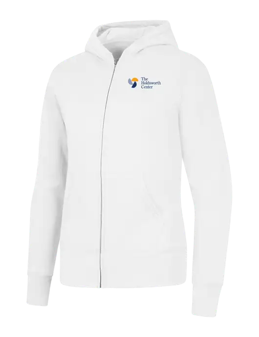 White Womens Core Fleece Full-Zip Hooded Sweatshirt w/Holdsworth Center Logo