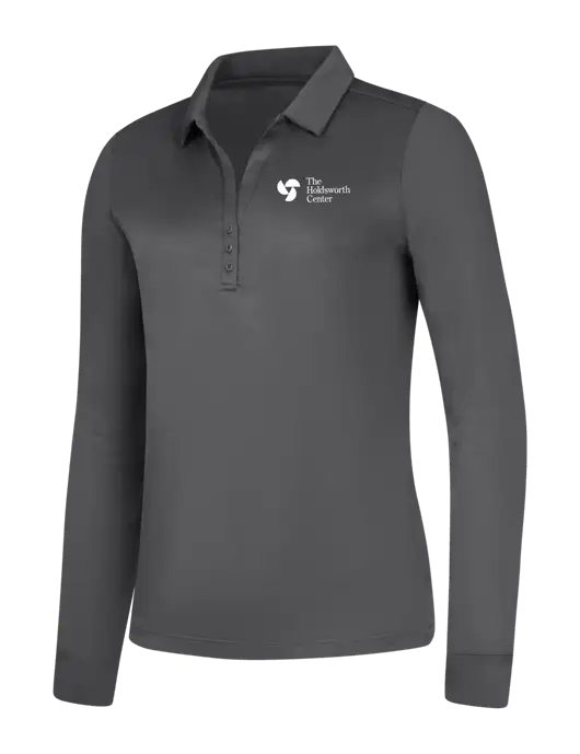 Womens Dark Grey Silk Touch Performance Long Sleeve Polo w/Holdsworth Center Logo