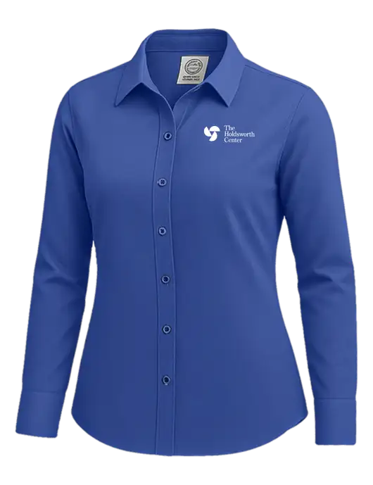 Brooks Brothers Womens Royal Blue Wrinkle-Free Stretch Nailhead Shirt w/Holdsworth Center Logo