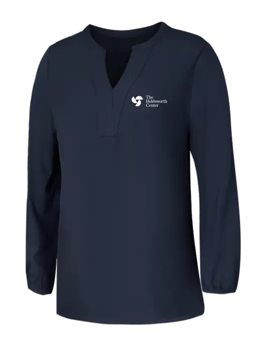 Mercer+Mettle Womens Navy Stretch Crepe 3/4 Sleeve Blouse w/Holdsworth Center Logo