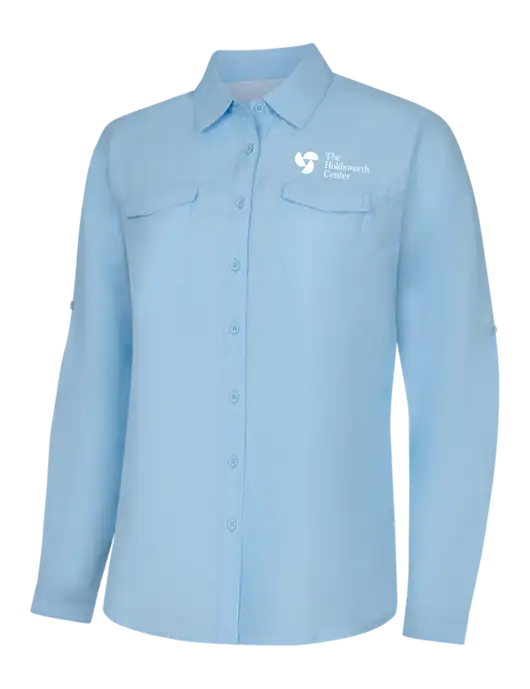 Womens Light Blue Long Sleeve UV Daybreak Shirt w/Holdsworth Center Logo
