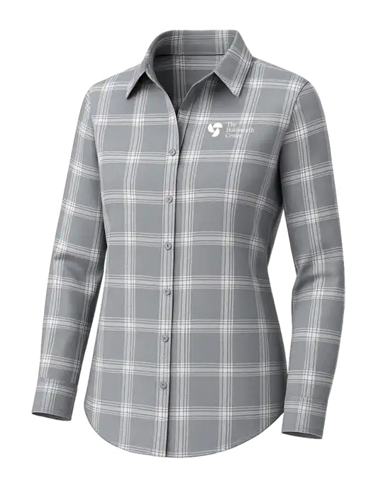 Womens Medium Grey/Cream Open Plaid Flannel Tunic w/Holdsworth Center Logo