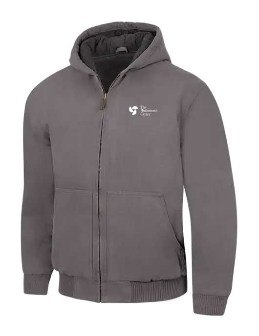 CornerStone Medium Grey Washed Duck Cloth Insulated Hooded Work Jacket w/Holdsworth Center Logo