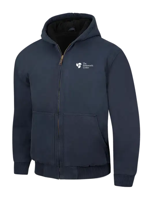 CornerStone Navy Washed Duck Cloth Insulated Hooded Work Jacket w/Holdsworth Center Logo