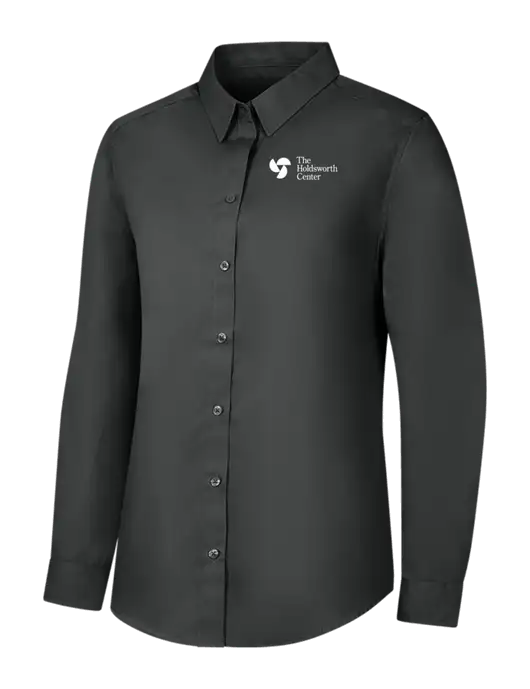 Womens Dark Grey Long Sleeve Carefree Poplin Shirt w/Holdsworth Center Logo