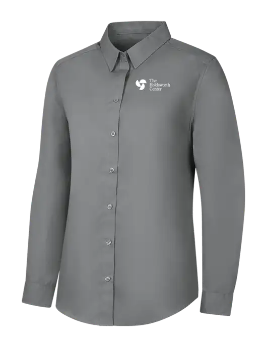 Womens Medium Grey Long Sleeve Carefree Poplin Shirt w/Holdsworth Center Logo