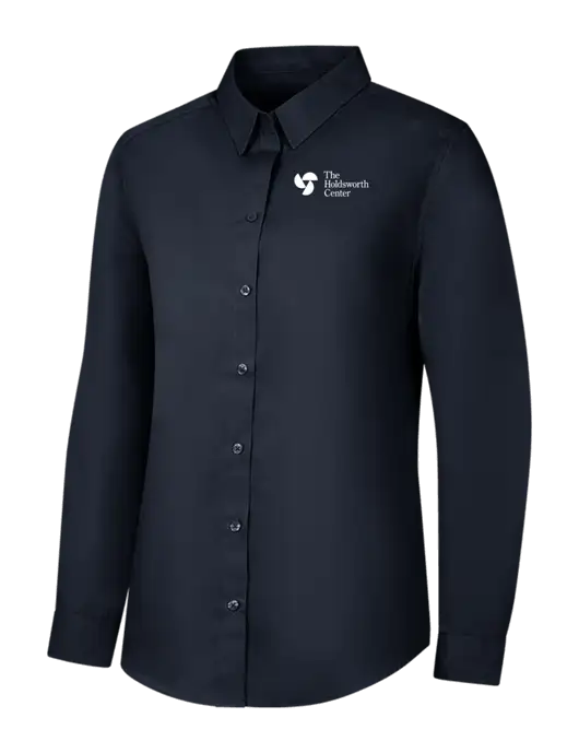 Womens River Blue Navy Long Sleeve Carefree Poplin Shirt w/Holdsworth Center Logo