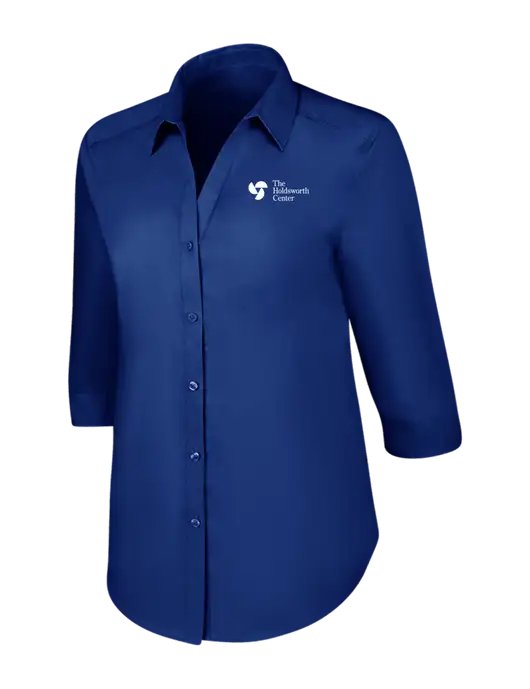 Womens Royal 3/4 Sleeve Carefree Poplin Shirt w/Holdsworth Center Logo