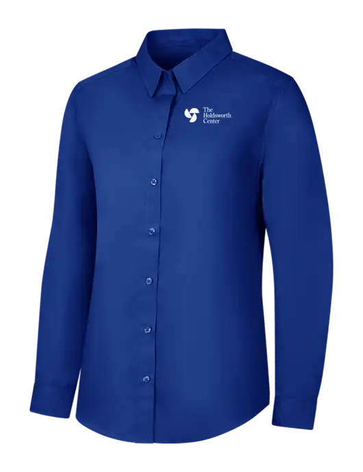 Womens Royal Long Sleeve Carefree Poplin Shirt w/Holdsworth Center Logo